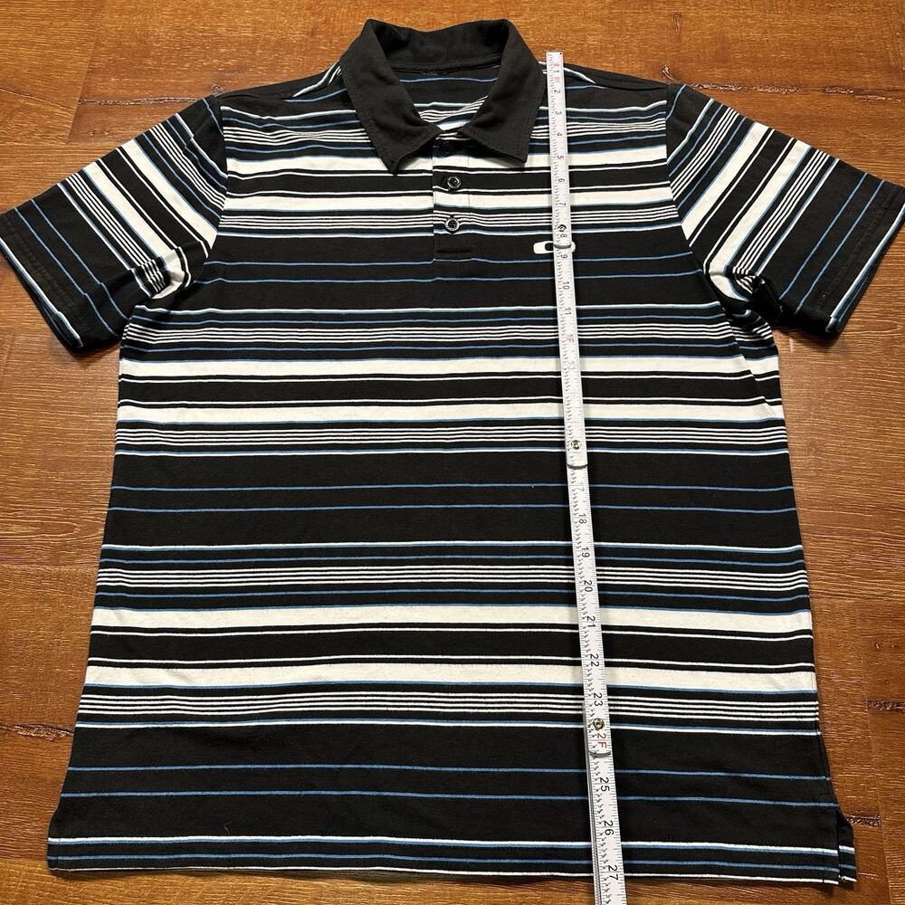 Vintage Oakley Polo Shirt Mens M Black Stripe Short Sleeve Retro Preppy Dad VTG - Picture 10 of 13